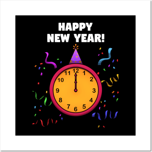 Happy New Year Clock Posters and Art